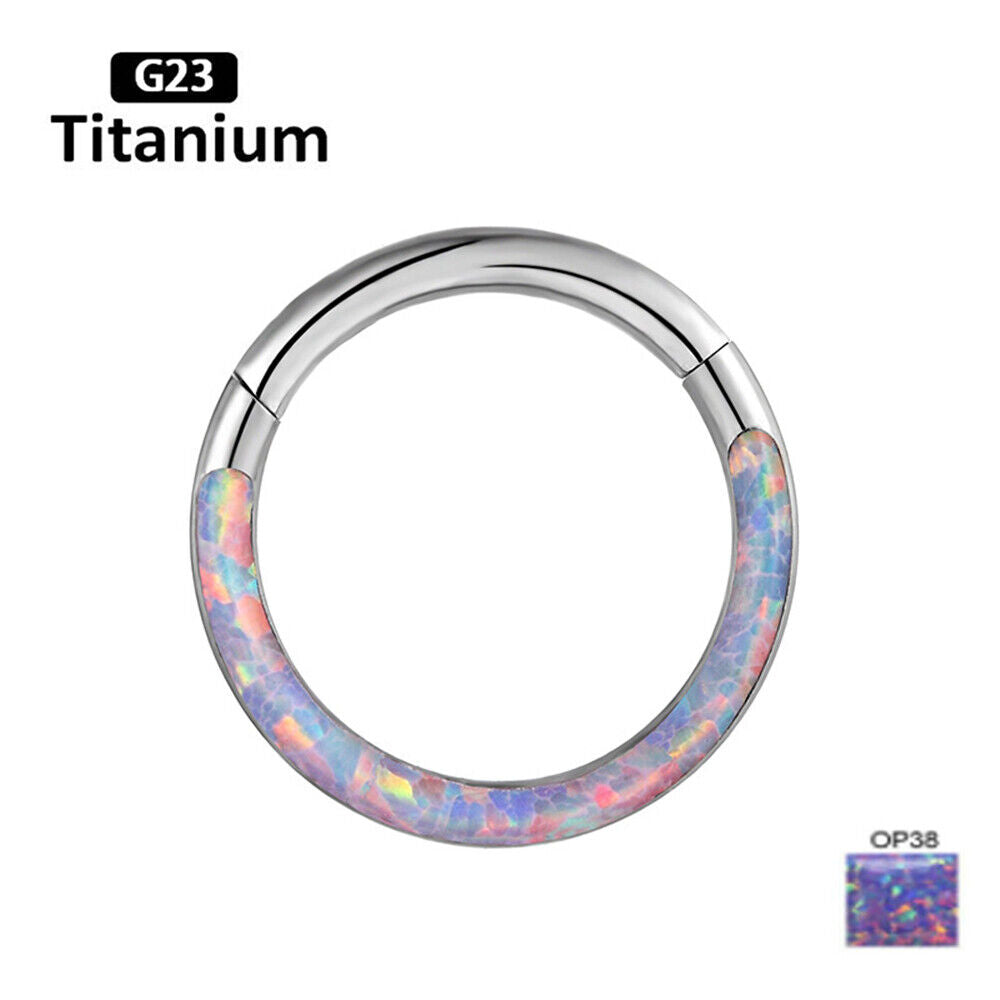 G23 Titanium Nose Ring Front & Side Opal Hoop Hinge Septum Ear Body Piercing New