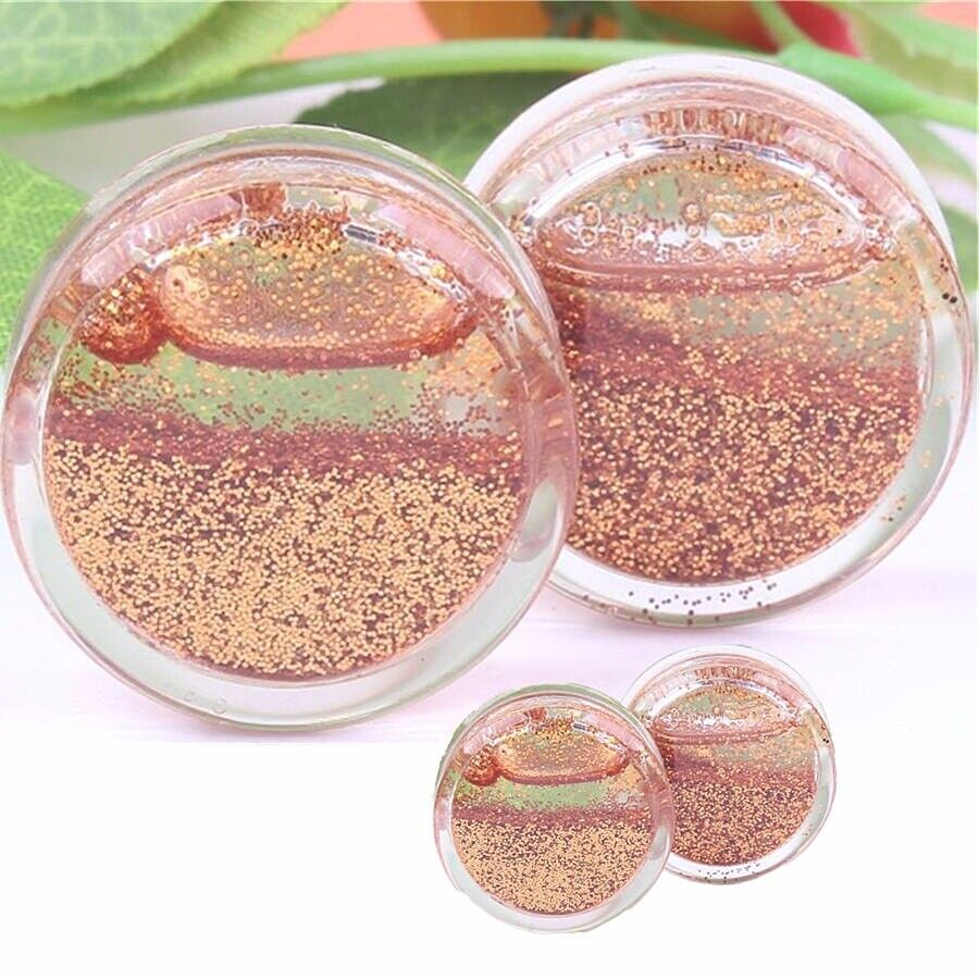 1 Pair Acrylic Glitter Saddle Flared Flesh Tunnel Ear Plug Expander Stretcher