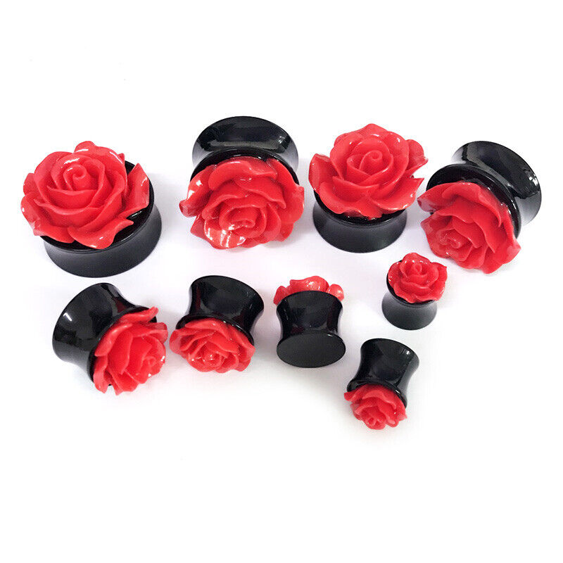 Pair Fancy Rose Acrylic Flare Saddle Ear Plug Gauge Flesh Tunnel Stretcher Trumpet