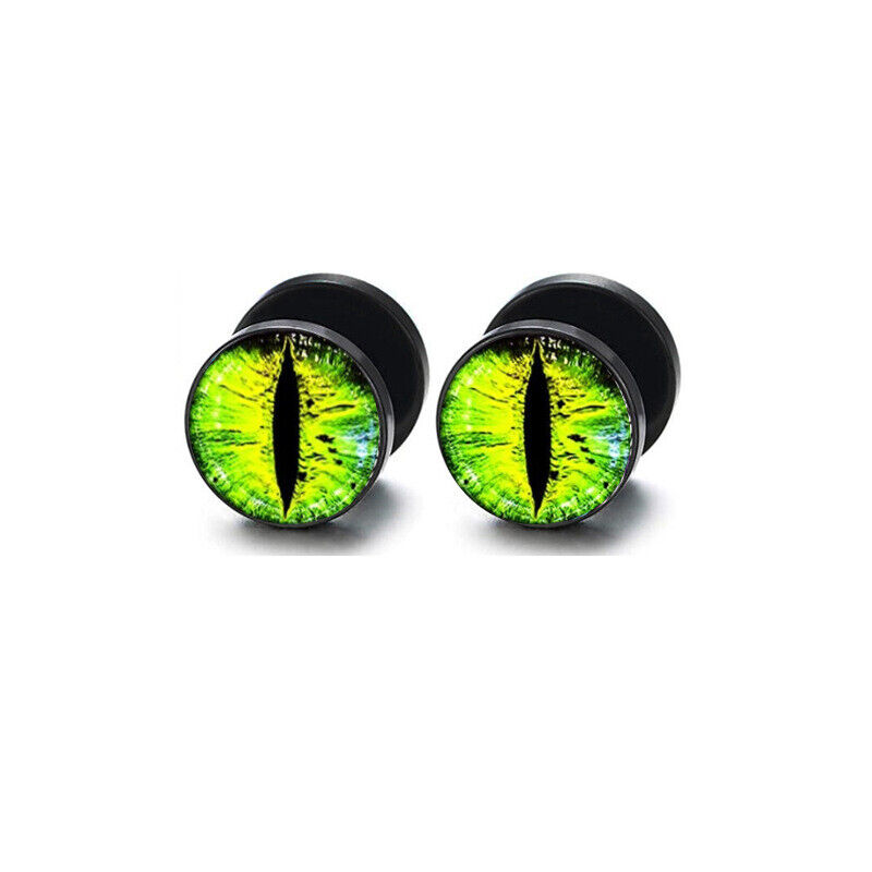 2pc Steel Multi Pattern Black Fake Ear Plug Flesh Tunnel Stud Earring Piercing