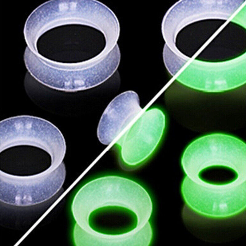 2pc Glow In Dark Silicone Flesh Tunnel Ear Plug Stretcher Double Flare Expander