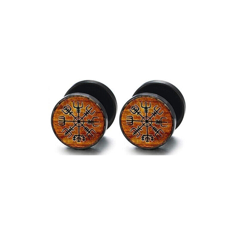 2pc Steel Multi Pattern Black Fake Ear Plug Flesh Tunnel Stud Earring Piercing