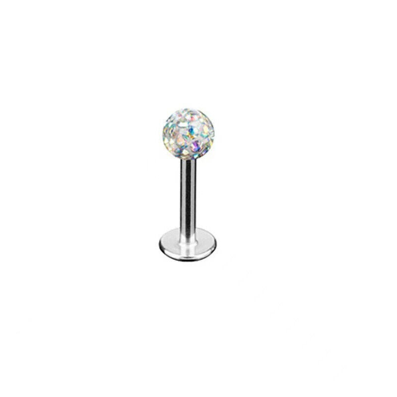 2pc 6/8/10mm Bar Coated Crystal Ball Lip Monroe Labret Tragus Ring Body Piercing