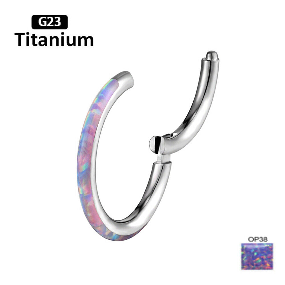 G23 Titanium Nose Ring Front & Side Opal Hoop Hinge Septum Ear Body Piercing New