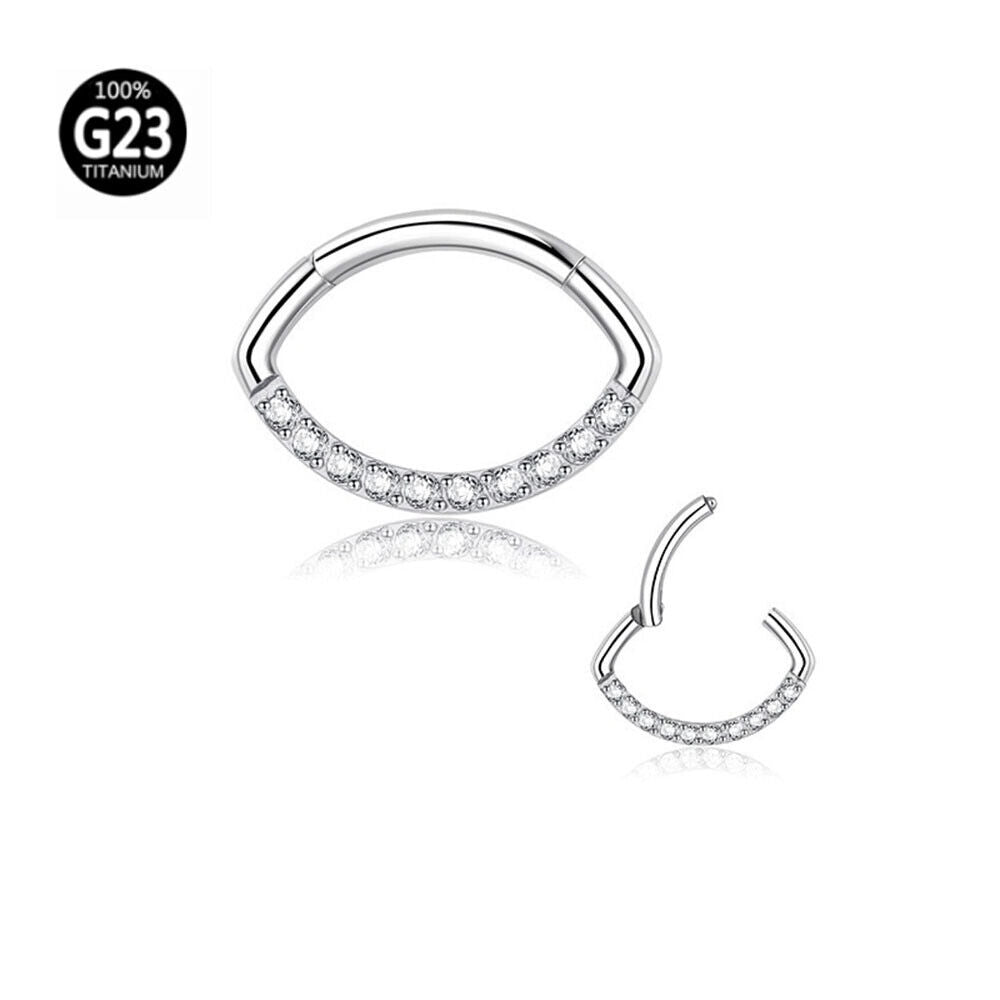 G23 Titanium Steel Nose Ring Oval Zircon Opal Hinge Septum Clicker Ear Piercing