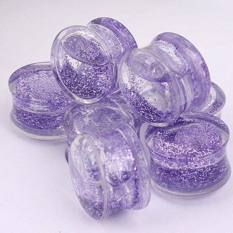 1 Pair Acrylic Glitter Saddle Flared Flesh Tunnel Ear Plug Expander Stretcher