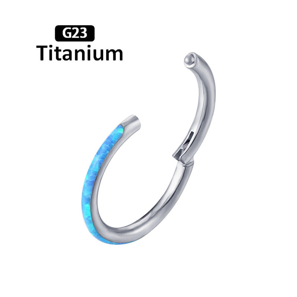 G23 Titanium Nose Ring Front & Side Opal Hoop Hinge Septum Ear Body Piercing New