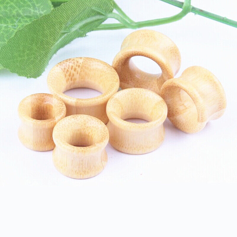 Pair Natural Wood Bamboo Flesh Tunnel Ear Plug Stretcher Double Flared Expander