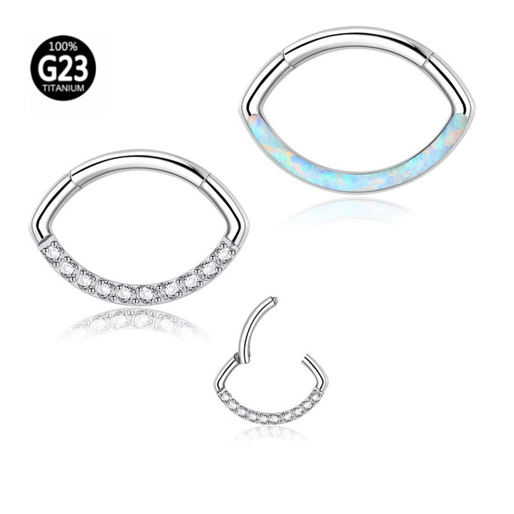 G23 Titanium Steel Nose Ring Oval Zircon Opal Hinge Septum Clicker Ear Piercing