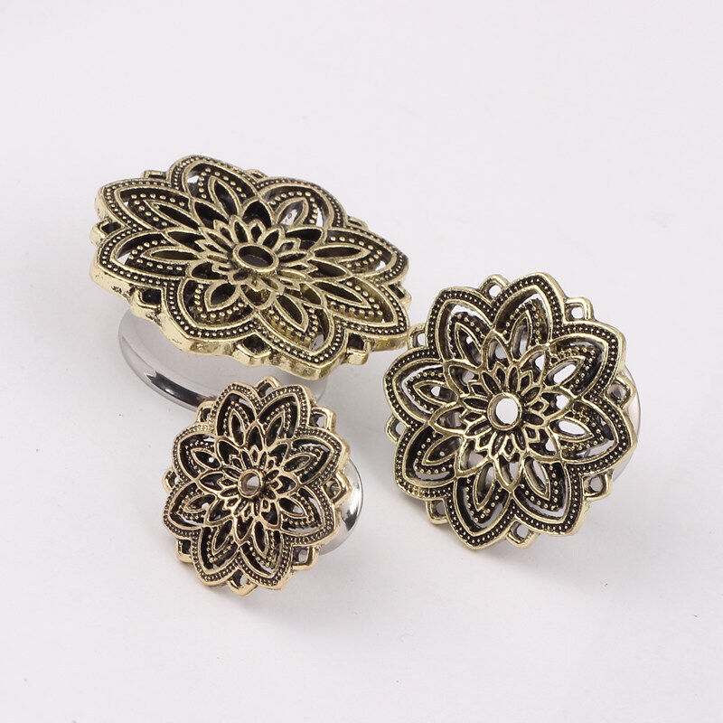 Silver Bronze Flower Steel Flesh Tunnel Ear Plug Stetcher Single Saddle Trumpet