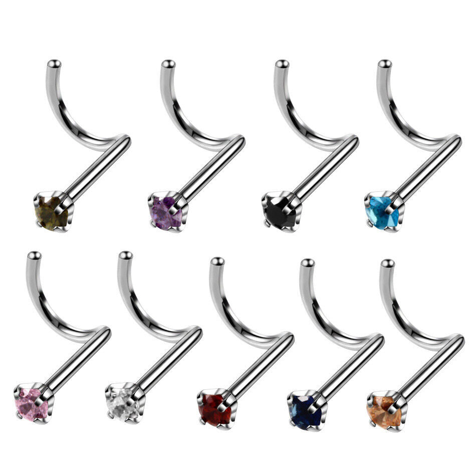 Zircon Steel Nose Ring Stud Multi Shape Crystal Screw Bone Piercing Jewellery