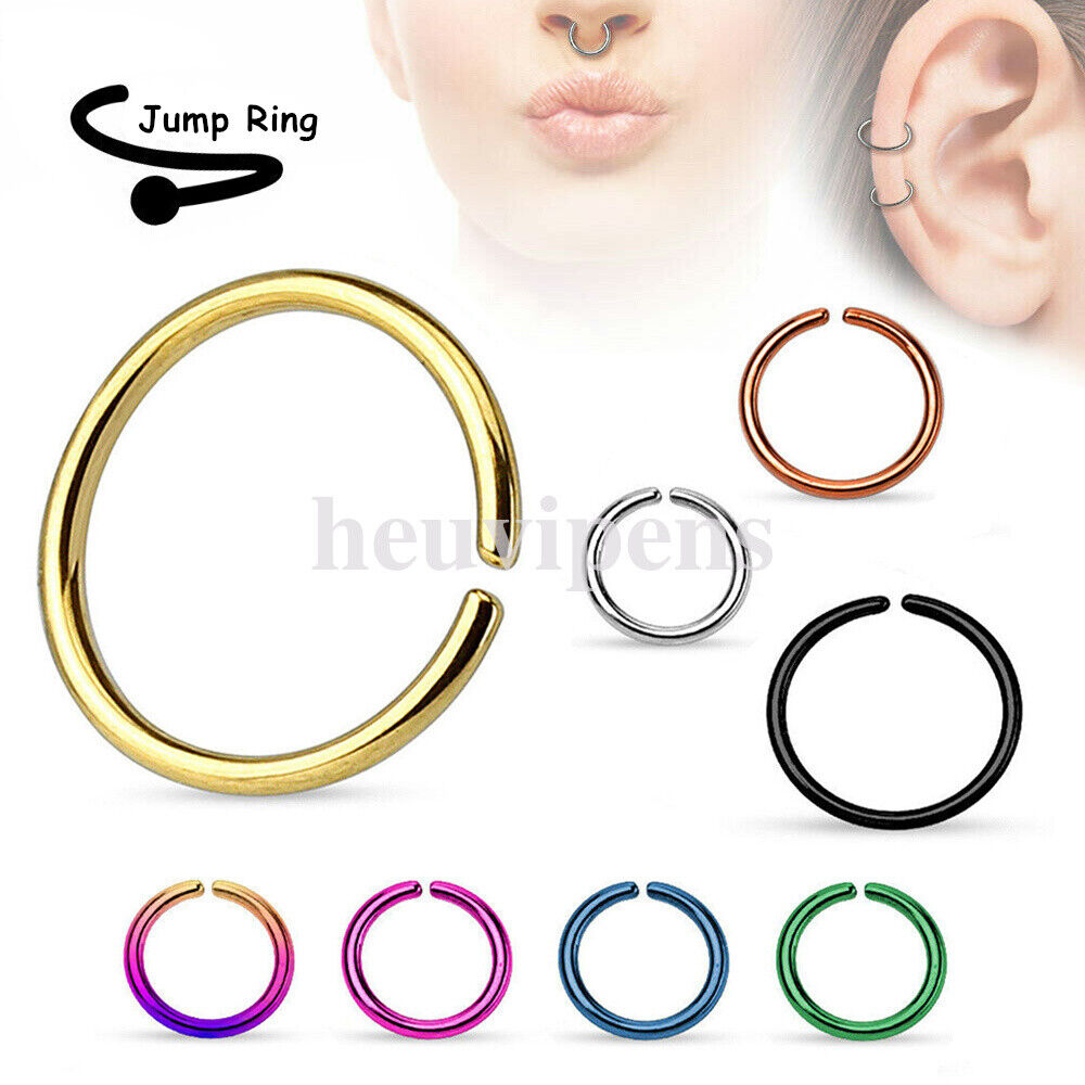 6X Surgical Steel Rainbow Nose Hoop Ring Cartilage Tragus Helix Lip Ear Piercing