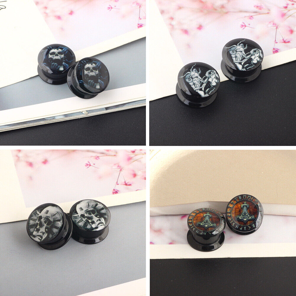 1 Pair Acrylic Skull Tunnel Ear Plug Stretcher Saddle Flared Screw Fit Expander