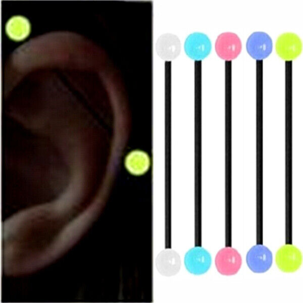 5pc GLOW IN THE DARK Industrial Bar Scaffold Ear Barbell Ring PIERCING JEWELRY