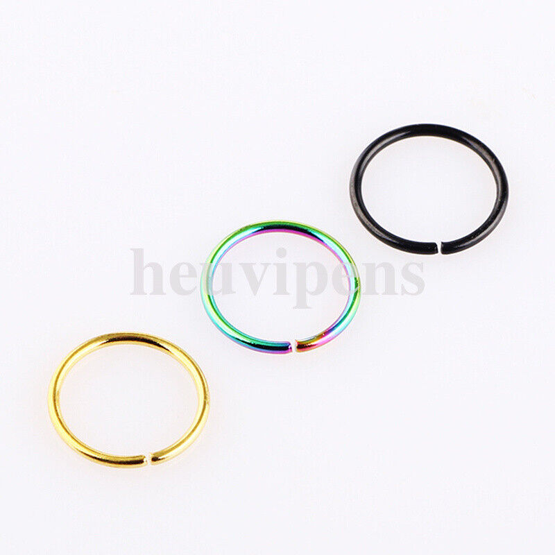 6X Surgical Steel Rainbow Nose Hoop Ring Cartilage Tragus Helix Lip Ear Piercing