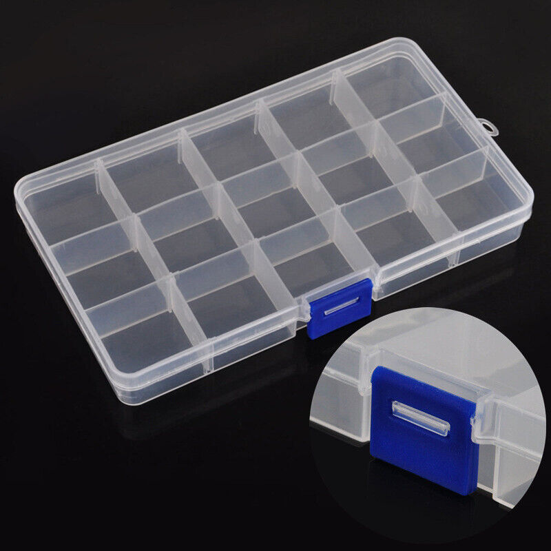 15 Slot Grid Plastic Box Jewellery Bead Storage Container Craft Organizer Case