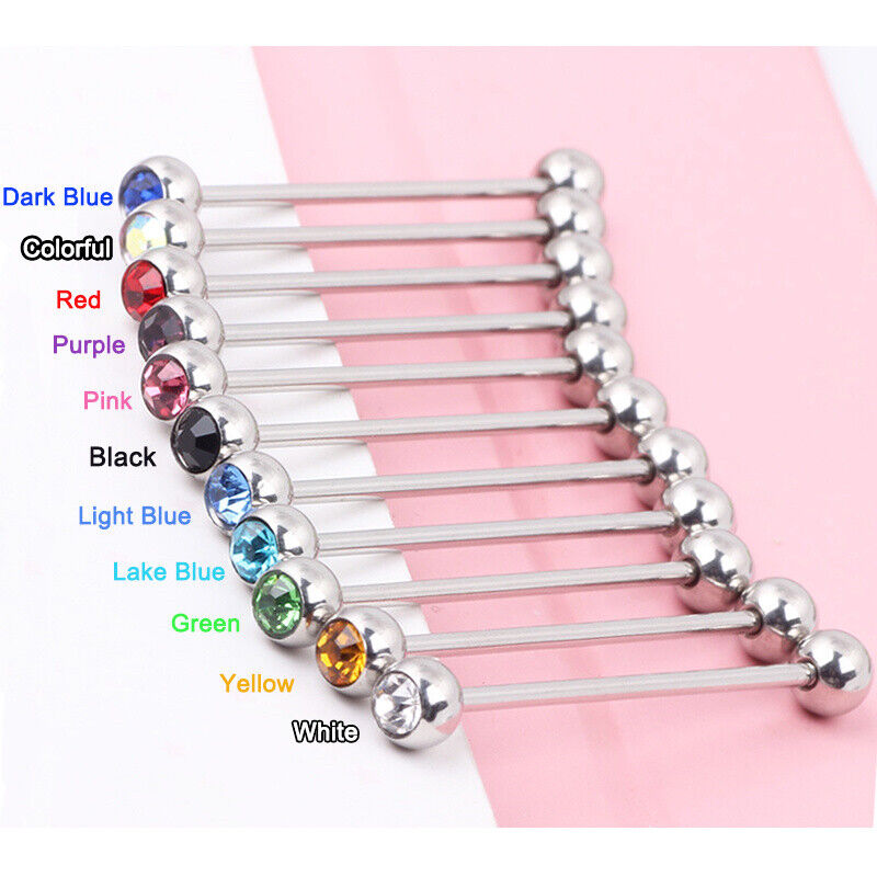 Industrial Scaffold Bar Multi Colour Crystal Stud Ear Barbell Ring Piercing