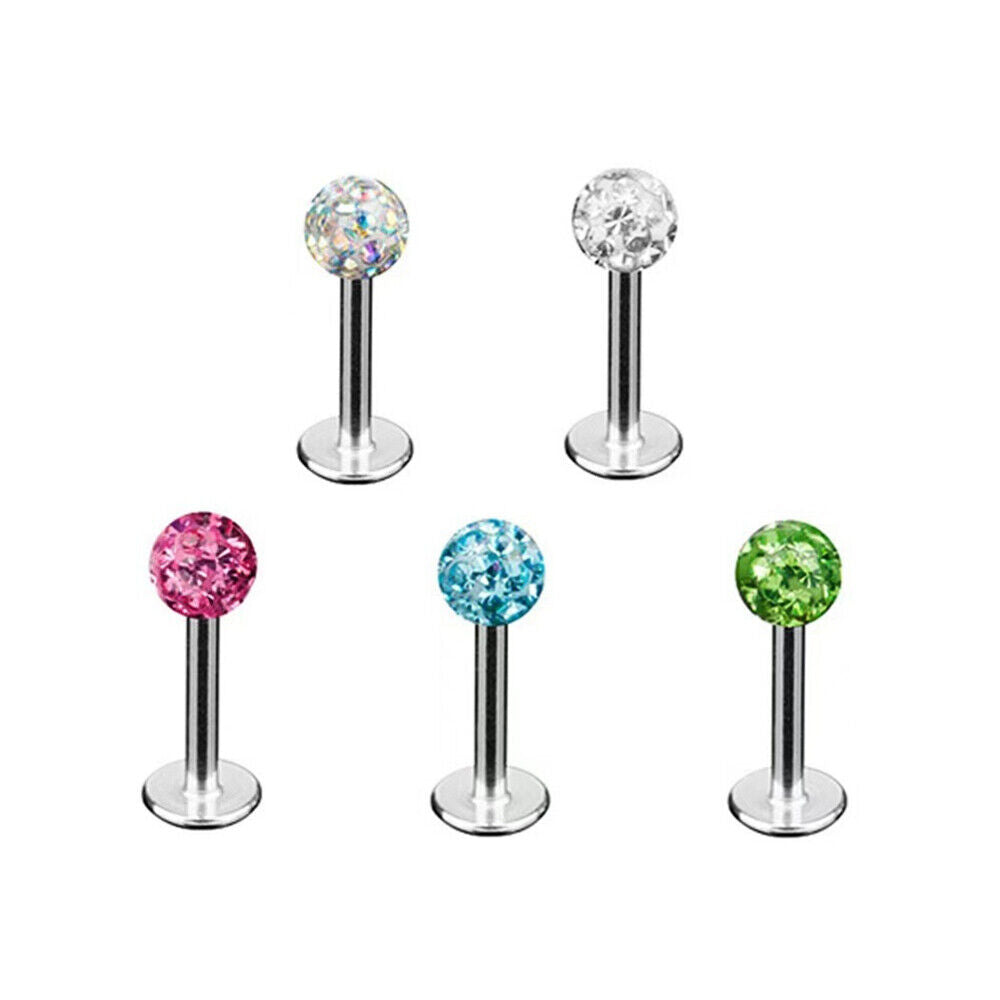 5X 16G MULTI CZ CRYSTAL Ball Monroe Lip Stud LABRET Bar Tragus Steel Piercing