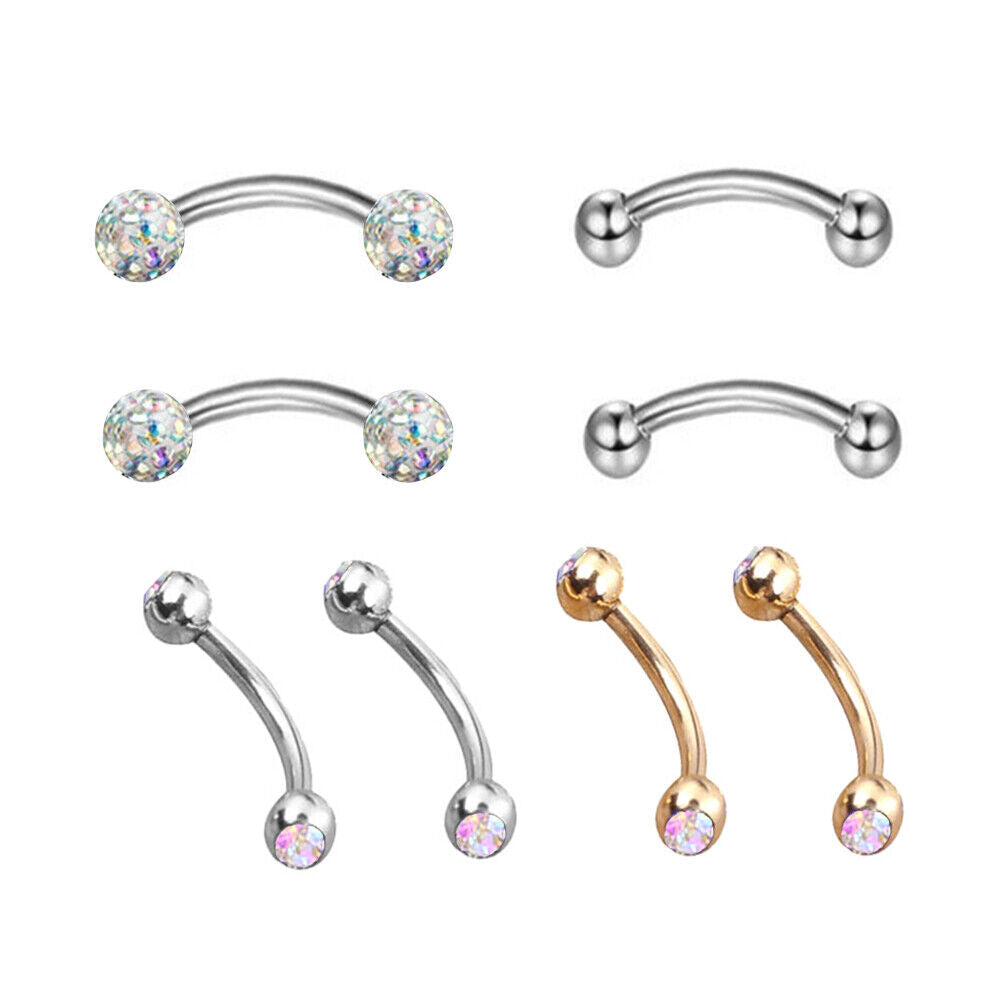 8pc Steel Ball Barbell Curved Eyebrow Ring Bar Tragus Ear Piercing Jewellery Set