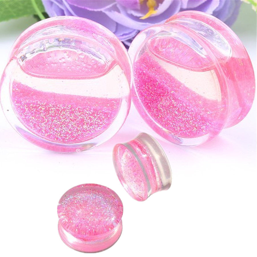 1 Pair Acrylic Glitter Saddle Flared Flesh Tunnel Ear Plug Expander Stretcher