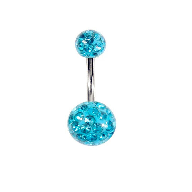 Varies Bar Navel Belly Button Ring Barbell Coated CZ Crystal Ball Body Piercing