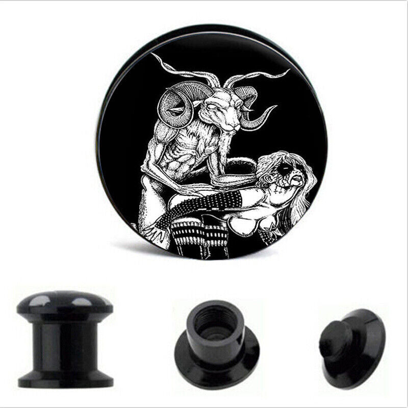 1 Pair Acrylic Skull Tunnel Ear Plug Stretcher Saddle Flared Screw Fit Expander