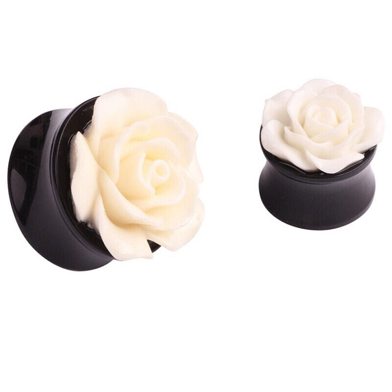 Pair Fancy Rose Acrylic Flare Saddle Ear Plug Gauge Flesh Tunnel Stretcher Trumpet