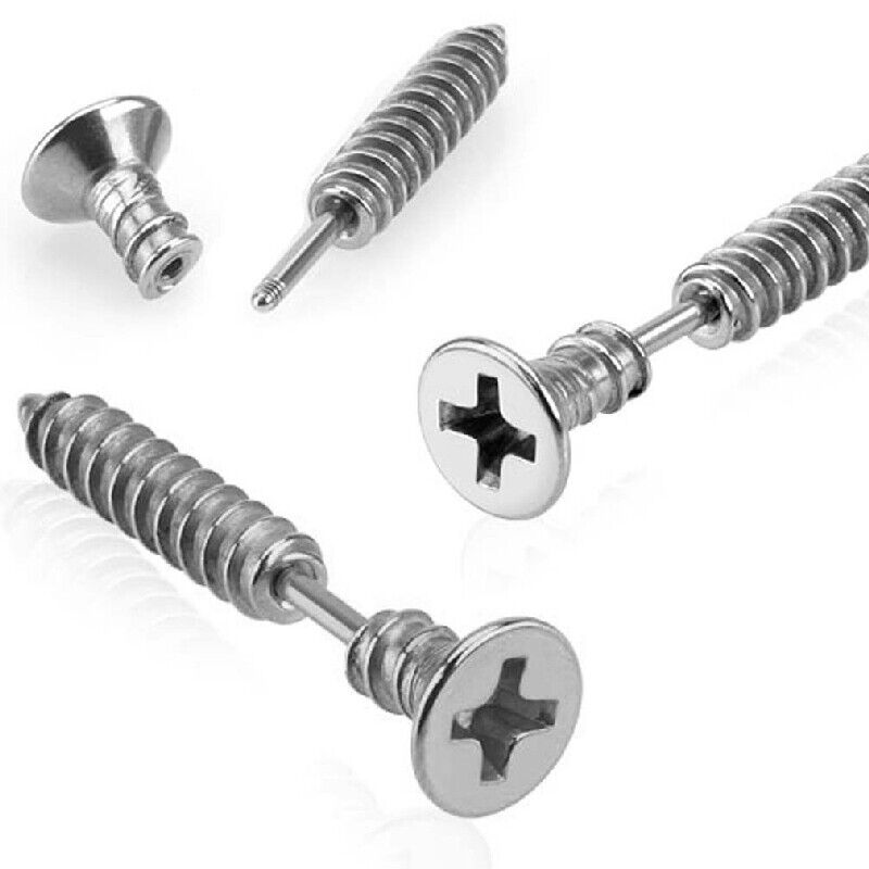 2X Surgical Steel Screw Shape Fake Cheater Ear Plug Tragus Stud Piercing Jewelry