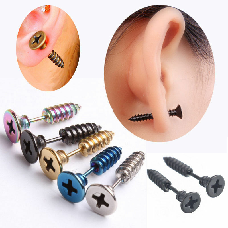 2X Surgical Steel Screw Shape Fake Cheater Ear Plug Tragus Stud Piercing Jewelry