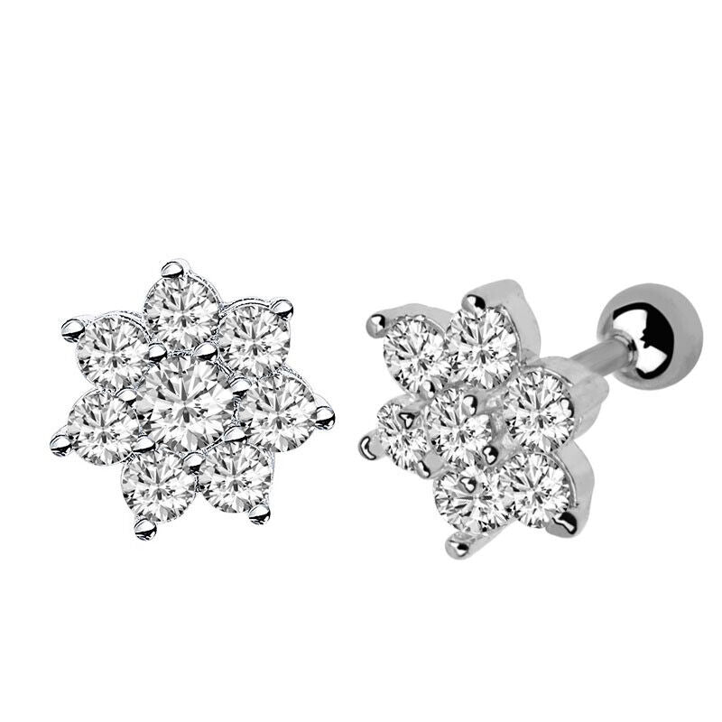 Crystal Steel Stud Earring Flower Ear Helix Tragus Cartilage Body Piercing