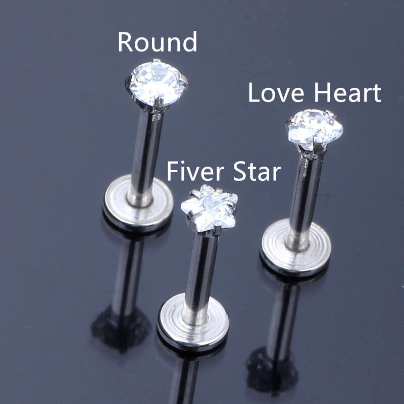 3pc CZ Crystal Tragus Lip Ring Monroe Ear Cartilage Stud Earring Bar Piercing