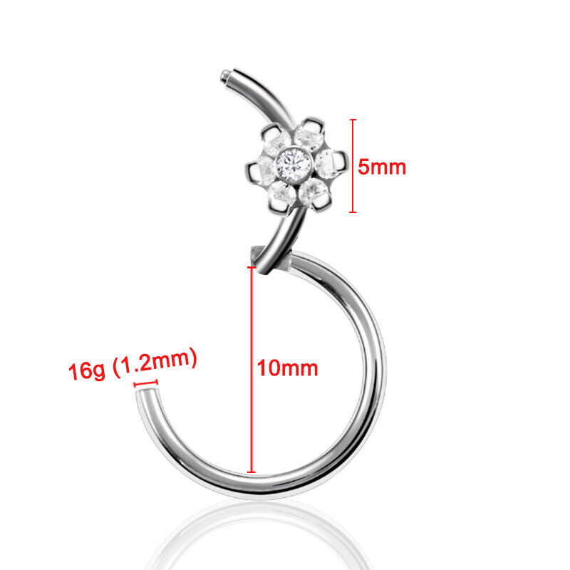 Steel Flower Zircon Nose Ring Hinged Segment Clicker Hoop Ear Tragus Piercing