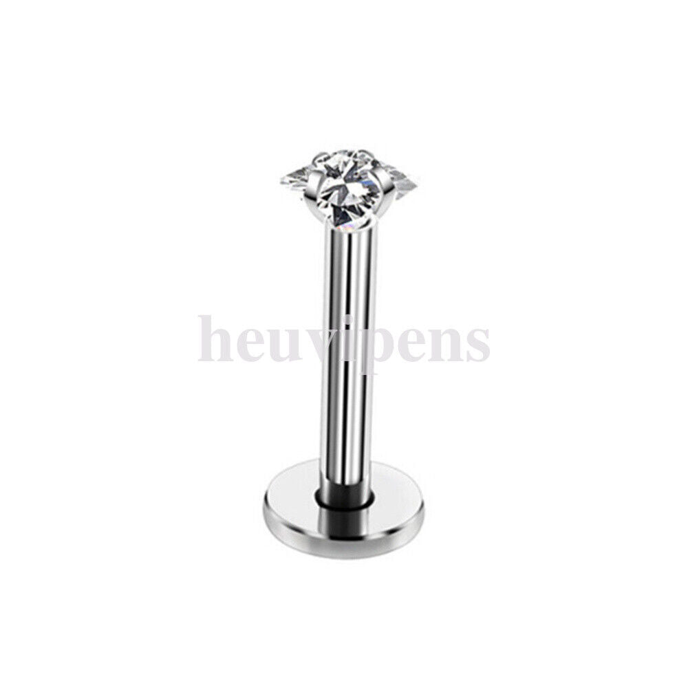 2X Zircon Surgical Steel Internal Thread Labret Lip Stud Nose Helix Ear Piercing