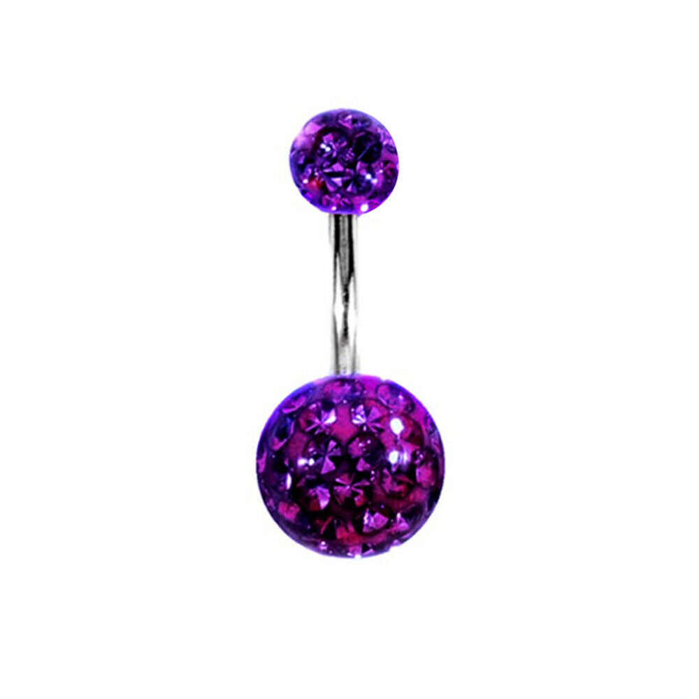 Varies Bar Navel Belly Button Ring Barbell Coated CZ Crystal Ball Body Piercing