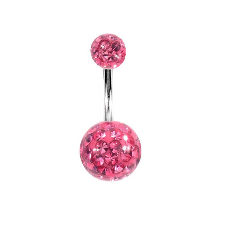 Varies Bar Navel Belly Button Ring Barbell Coated CZ Crystal Ball Body Piercing