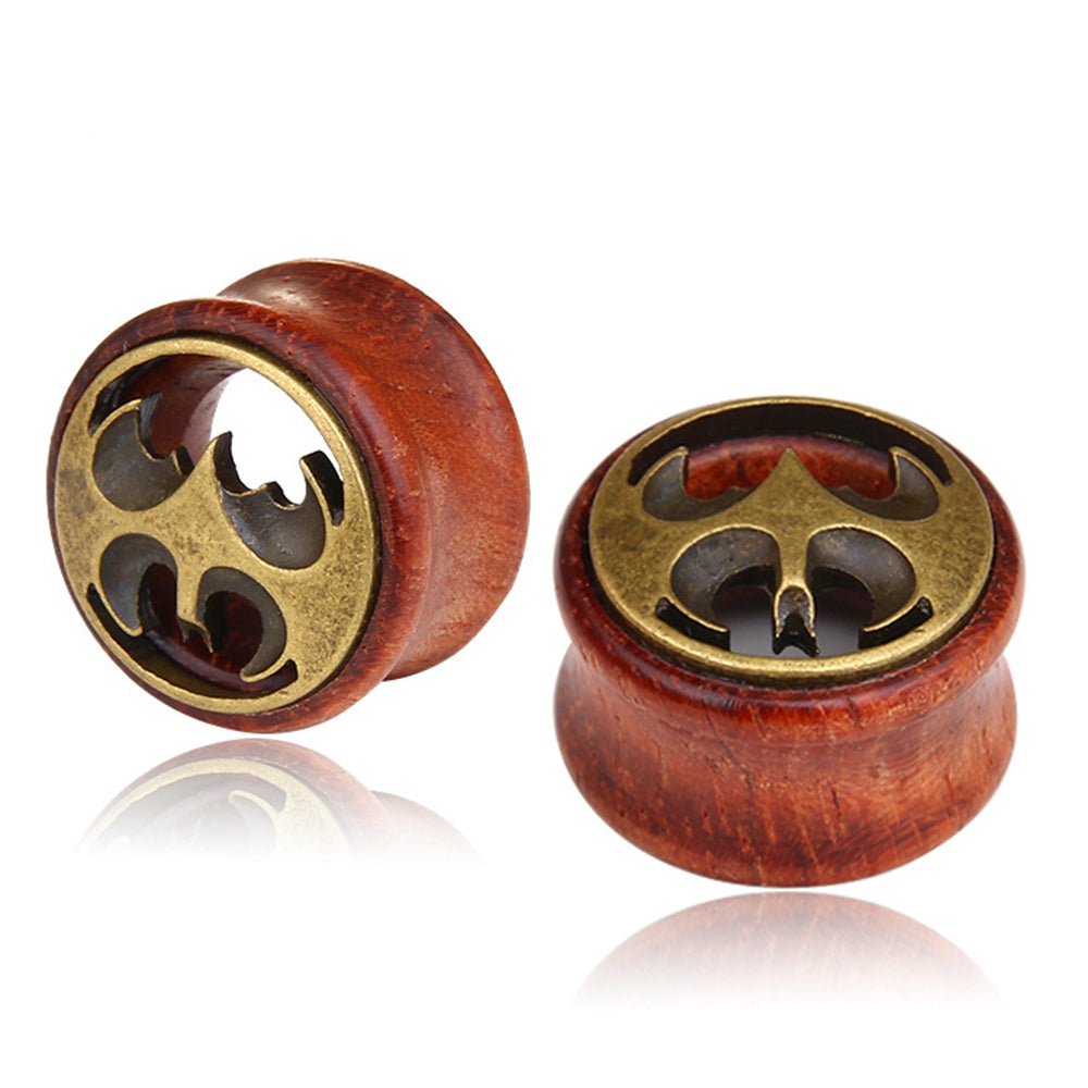 2pc Hollow Wood Batman Logo Mark Double Saddle Ear Plug Flesh Tunnel Stretcher