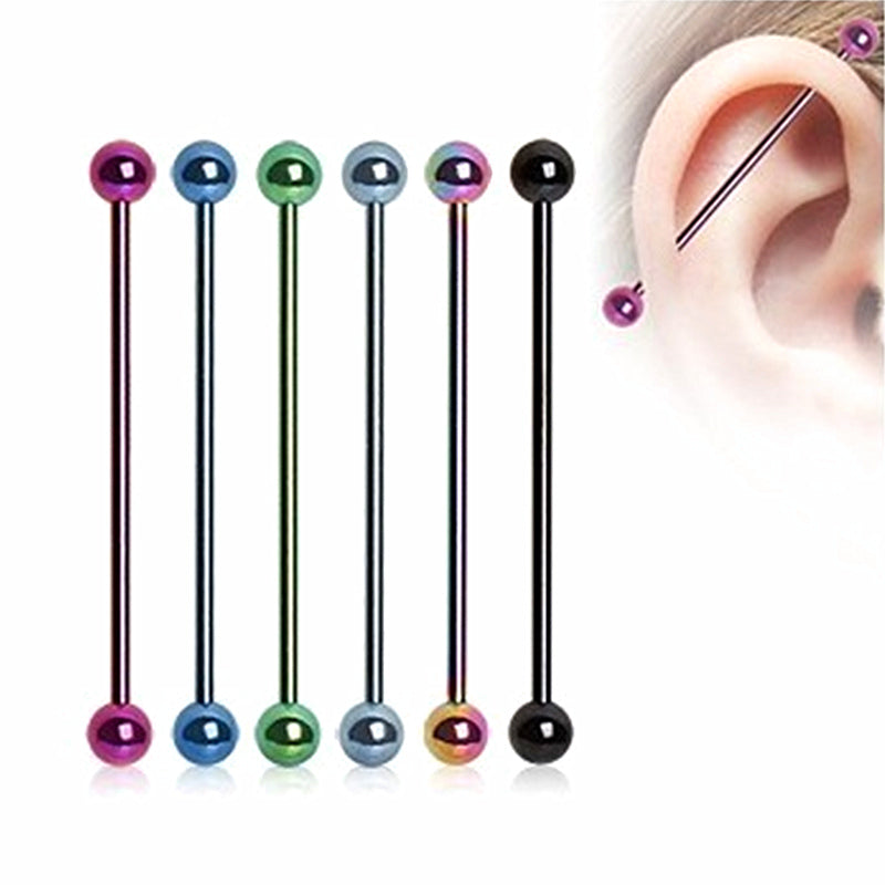 6 Mixed Colour Industrial Bar Scaffold Ear Barbell Ring Nipple Piercing Jewelry